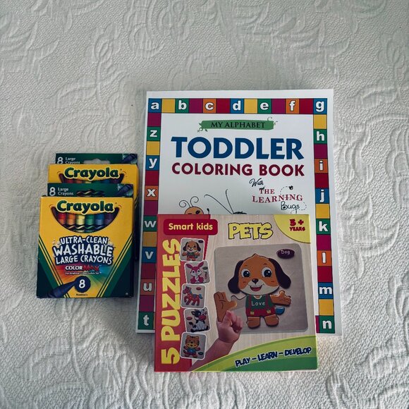 Children's puzzle set, coloring book and crayons - Picture 1 of 7